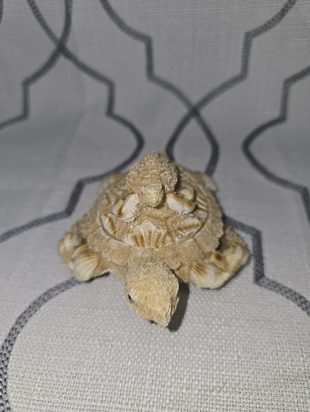Vintage Sea Turtle with Baby Sand Seashell Trinket Box With Lid Jewelry Box